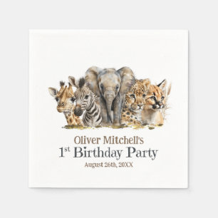 African Safari Animals 1st Birthday Party Napkin
