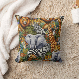 AFRICAN SAFARI ANIMALS Throw Pillow