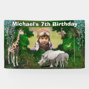 African safari animals woodland photo birthday banner