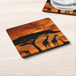 African Safari at Sunset Square Paper Coaster