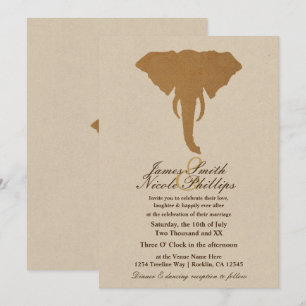 African Safari Brown Wild Elephant Vintage Wedding Invitation