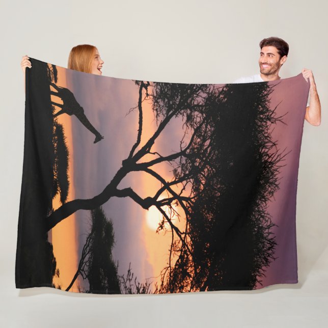 African Safari Colourful Sunrise with Animals  Fleece Blanket (In Situ)