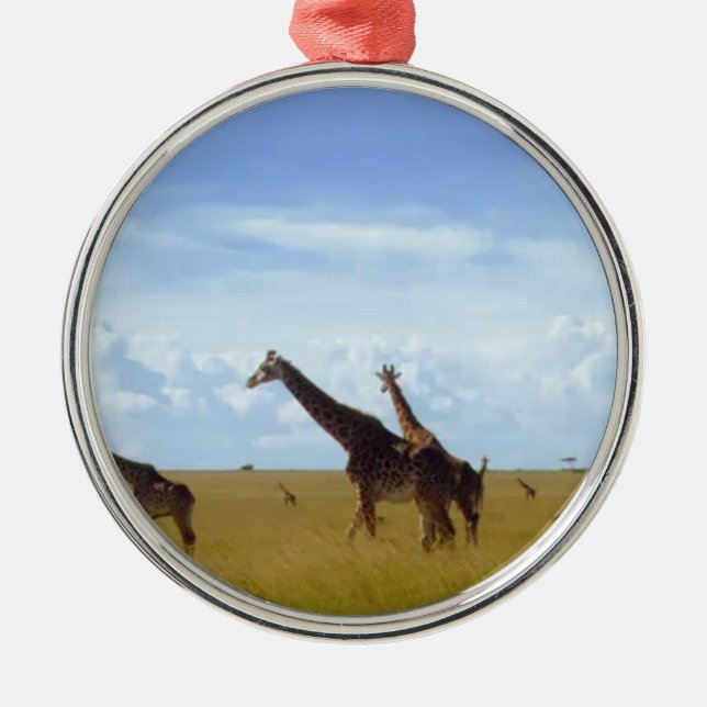 African Safari Giraffe: Kenya National Park   Metal Ornament (Front)