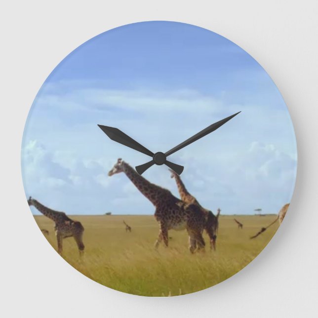 African Safari Giraffes Large Clock (Front)