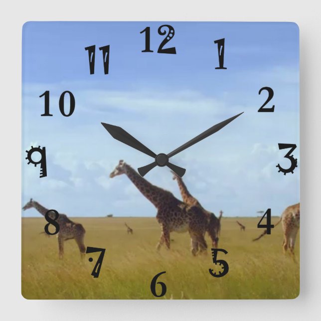 African Safari Giraffes Square Wall Clock (Front)