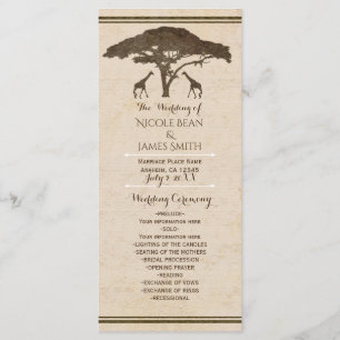 African Safari Giraffes Vintage Wedding Program