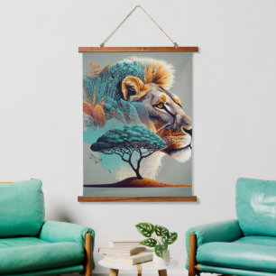 African Safari Lion Head Hanging Tapestry