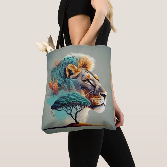African Safari Lion Head Tote Bag (Close Up)