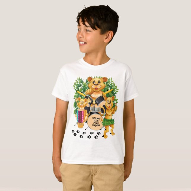 African Safari Lions Playing Musical Instruments T-Shirt (Front Full)