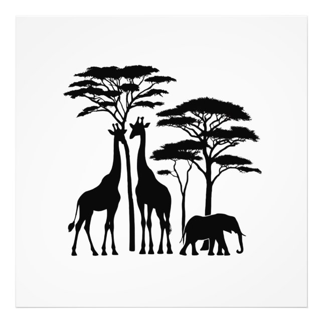 African Safari Silhouette - Giraffes, Elephant, an Photo Print (Front)