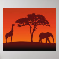 African Safari Silhouette - Poster Print