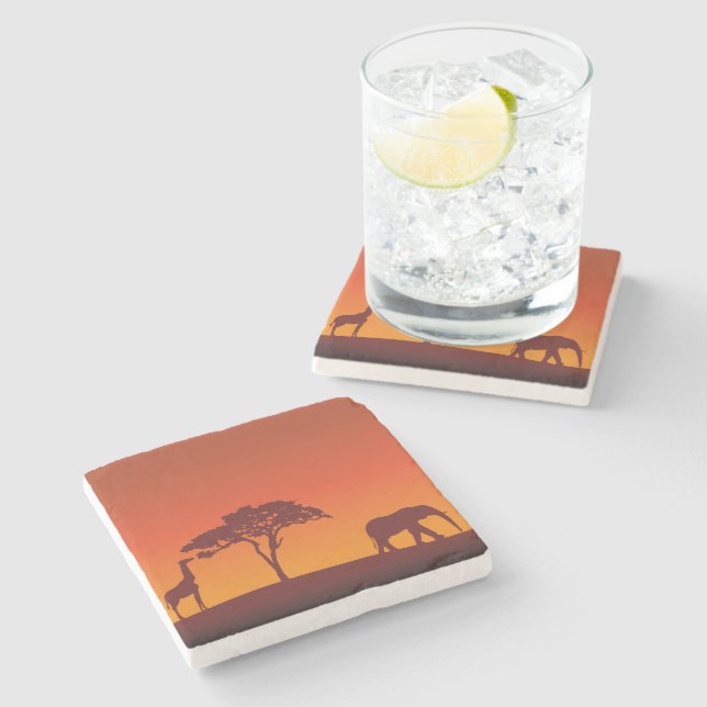 African Safari Silhouette - Stone Coaster (Side)
