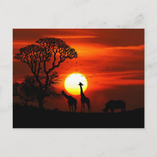 African Safari Sunset Animal Silhouettes Postcard