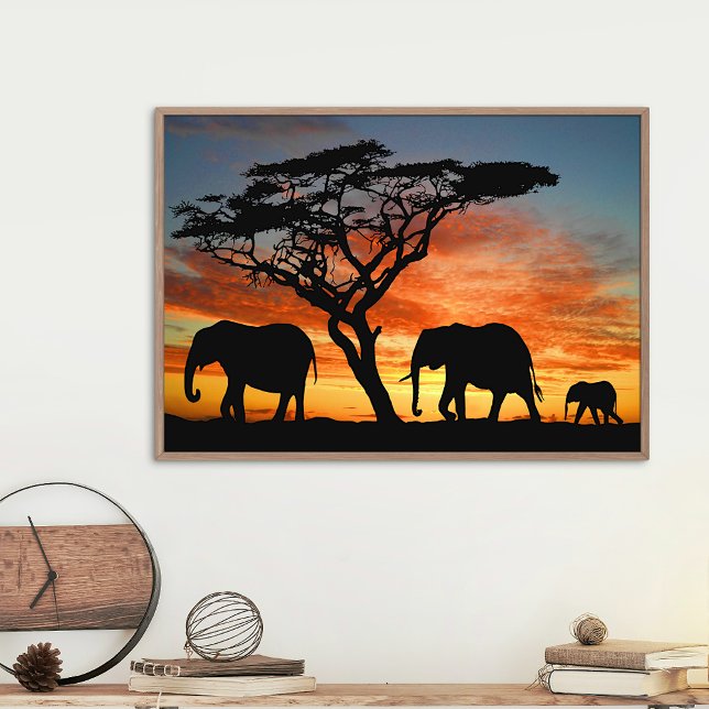 African Safari Sunset Elephant Silhouette Art Poster (Creator Uploaded)