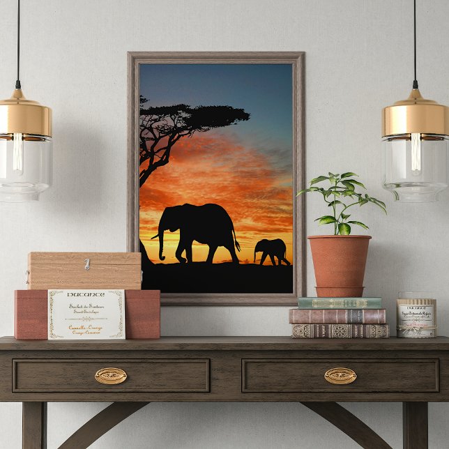 African Safari Sunset Elephant Silhouette Art Poster (Creator Uploaded)