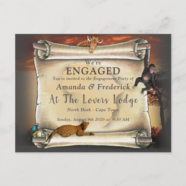 African Safari  Sunset Engagement Invitation Postcard (Front)