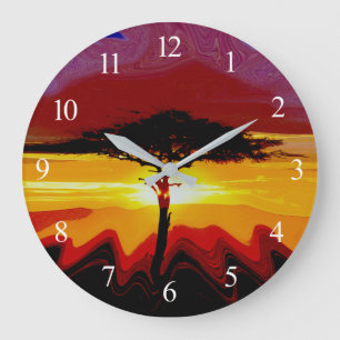 African Safari Sunset  Large Clock