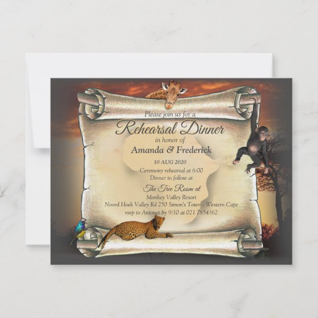 African Safari  Sunset Rehearsal dinner Invitation (Front)