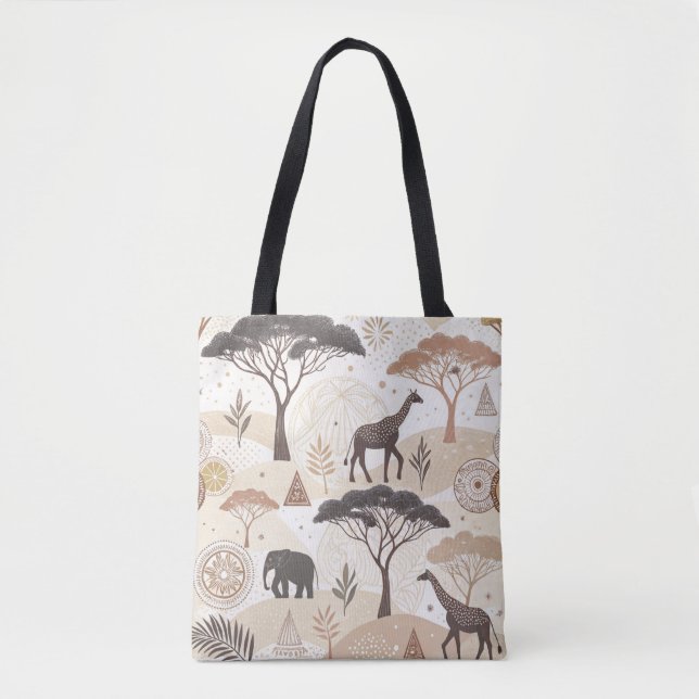 African Safari-Themed Tote Bag with Animals (Front)