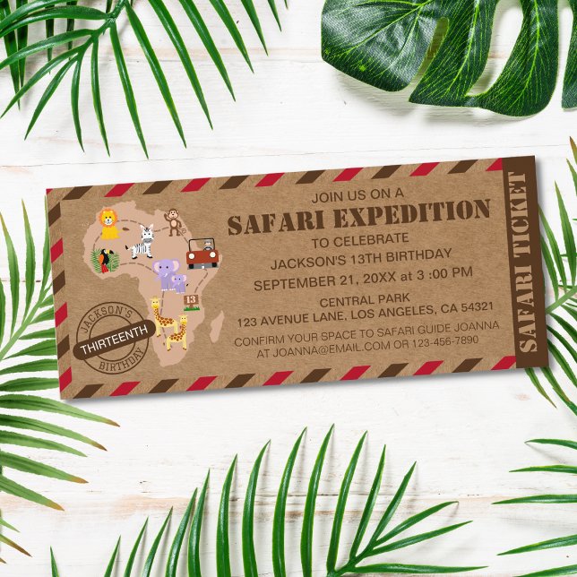 African Safari Ticket Wild Animal Kids Birthday Invitation (Creator Uploaded)