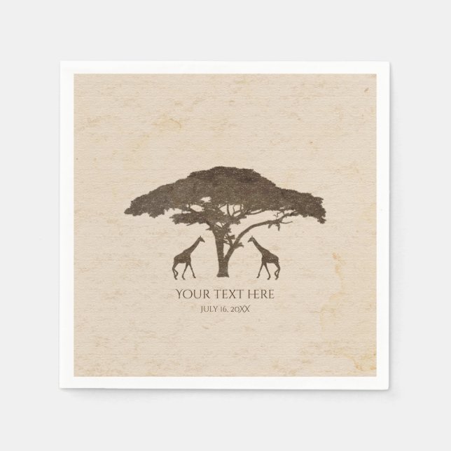 African Safari Two Giraffes & Tree Vintage Wedding Napkin (Front)