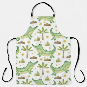 African Safari: Watercolor Crocodile & Palm Trees Apron