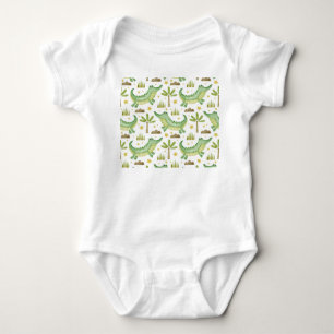 African Safari: Watercolor Crocodile & Palm Trees Baby Bodysuit
