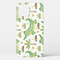 African Safari: Watercolor Crocodile & Palm Trees
