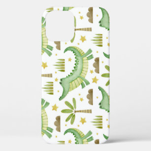 African Safari: Watercolor Crocodile & Palm Trees iPhone 12 Case