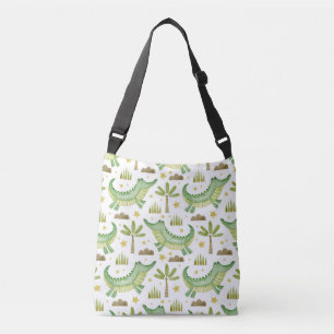 African Safari: Watercolor Crocodile & Palm Trees Crossbody Bag