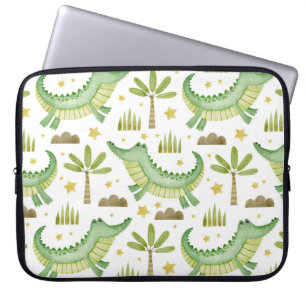 African Safari: Watercolor Crocodile & Palm Trees Laptop Sleeve