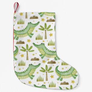 African Safari: Watercolor Crocodile & Palm Trees Small Christmas Stocking