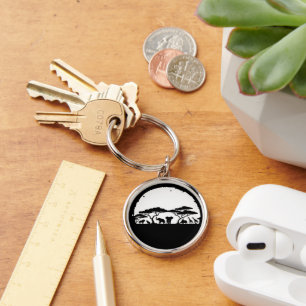 African Safari Wildlife Silhouette Metal Keychain
