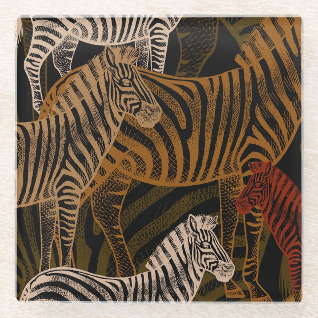 African Safari: Zebra Vintage Design Glass Coaster (Front)