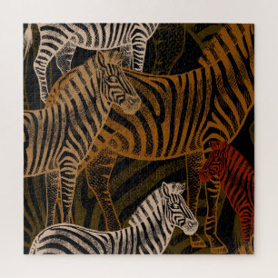 African Safari: Zebra Vintage Design Jigsaw Puzzle