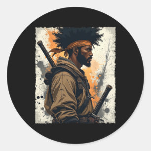 African Samurai Afro American Bushido Warrior Kata Classic Round Sticker