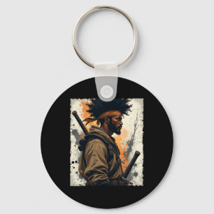 African Samurai Afro American Bushido Warrior Kata Key Ring