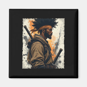 African Samurai Afro American Bushido Warrior Kata Magnet