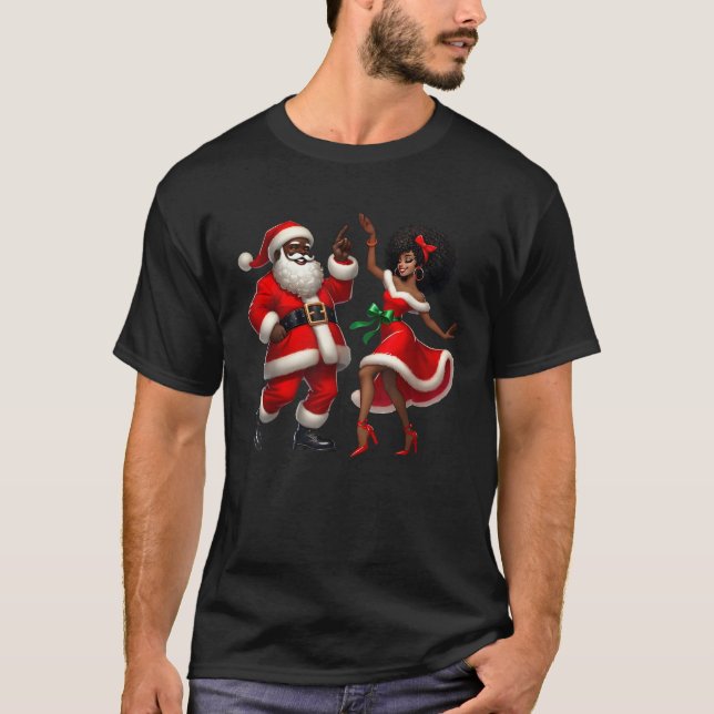African Santa Mrs Claus Dancing African American C T-Shirt (Front)