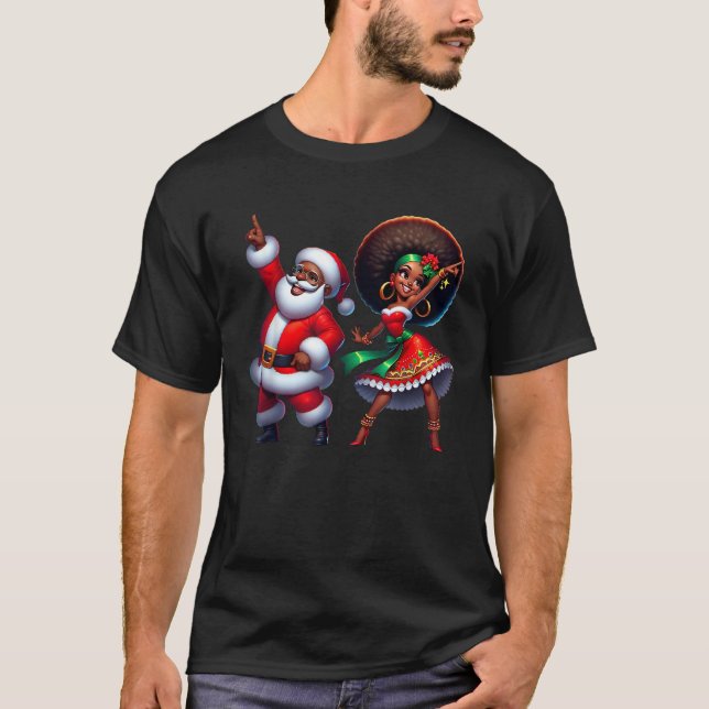 African Santa Mrs Claus Dancing African American C T-Shirt (Front)