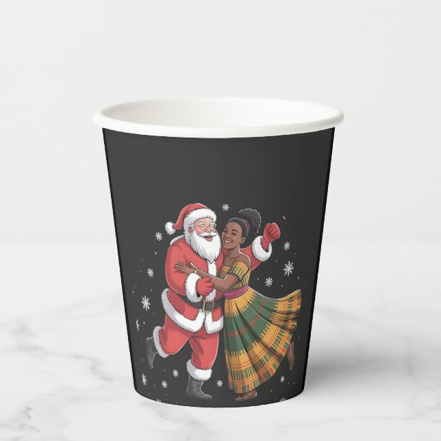 African Santa Mrs Claus Dancing African American   Paper Cups (Front)