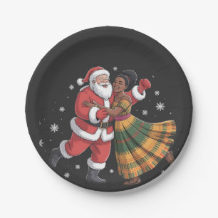 African Santa Mrs Claus Dancing African American Paper Plate