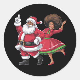 African Santa Mrs Claus Dancing American Christmas Classic Round Sticker