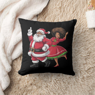 African Santa Mrs Claus Dancing American Christmas Cushion