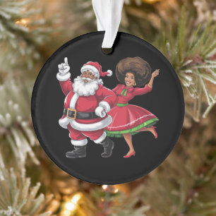African Santa Mrs Claus Dancing American Christmas Ornament