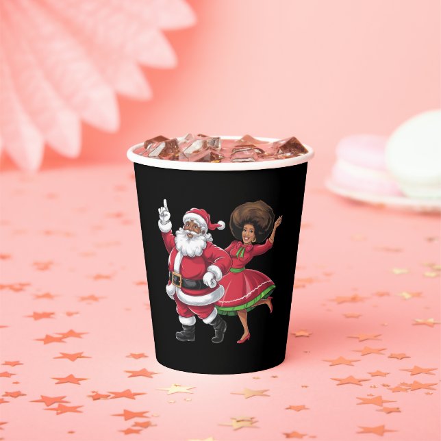 African Santa Mrs Claus Dancing American Christmas Paper Cups (Insitu)