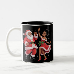African Santa Mrs Claus Dancing American Christmas Two-Tone Coffee Mug