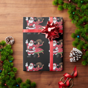 African Santa Mrs Claus Dancing American Christmas Wrapping Paper
