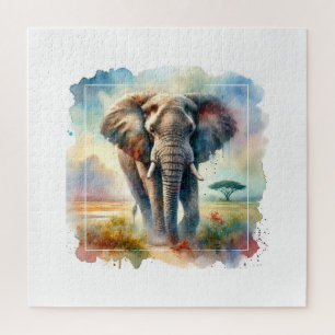 African Savanna Elephant 140724AREF113 - Watercolo Jigsaw Puzzle