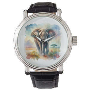 African Savanna Elephant 140724AREF113 - Watercolo Watch